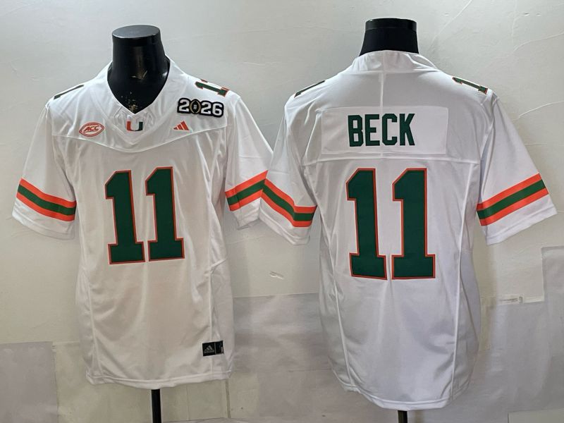 Men 2026 Miami Hurricanes #11 Beck White 3th generations Limited NCAA Jersey 0028->ncaa teams->NCAA Jersey